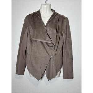 VIGOSS Women's Taupe Drape Asymmetrical Zipper  Jacket Biker Core Size Large